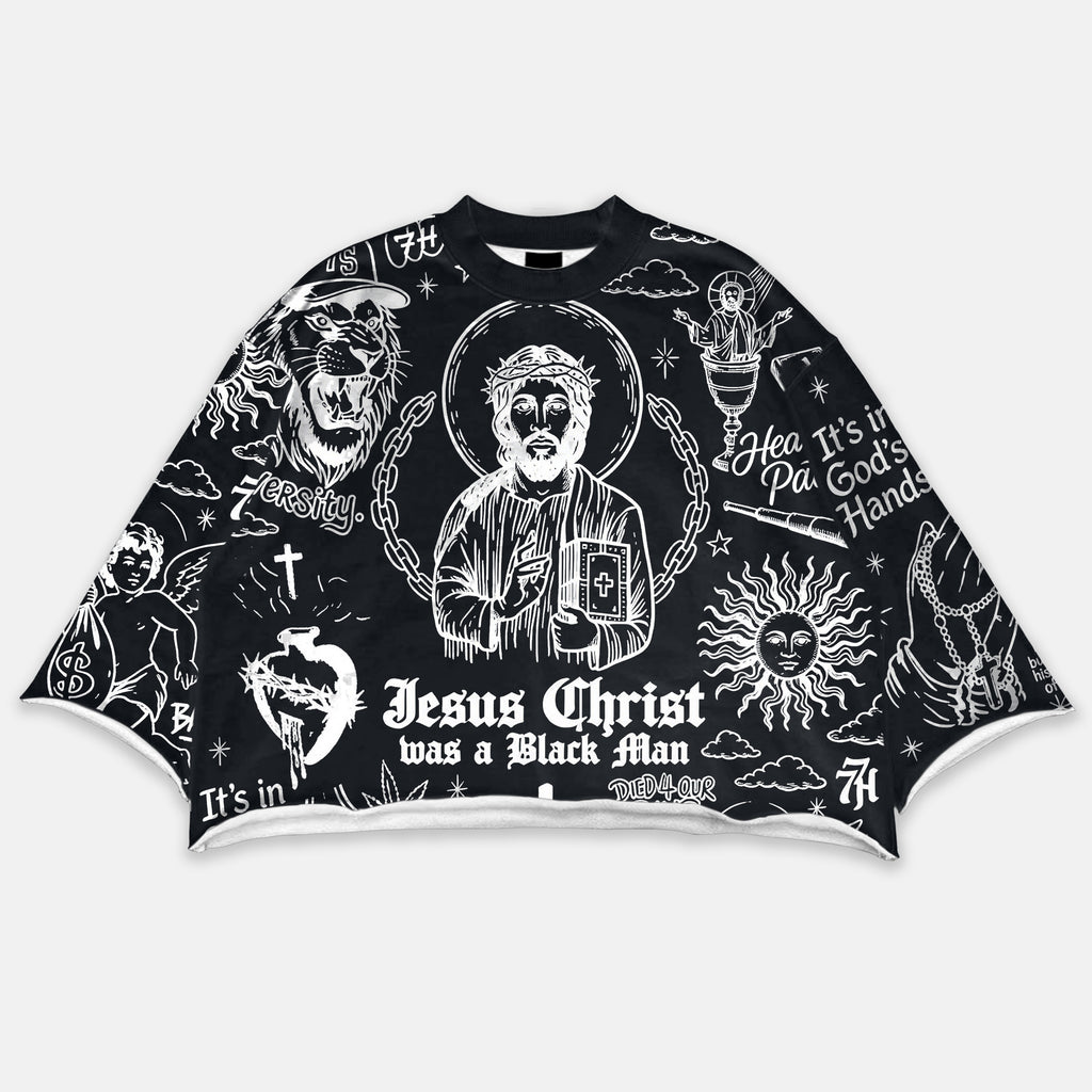 Hip Hop Jesus Graffiti Religion Graphic Boxy Crop Crimped Edge T-shirt