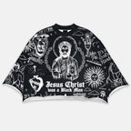 Hip Hop Jesus Graffiti Religion Graphic Boxy Crop Crimped Edge T-shirt