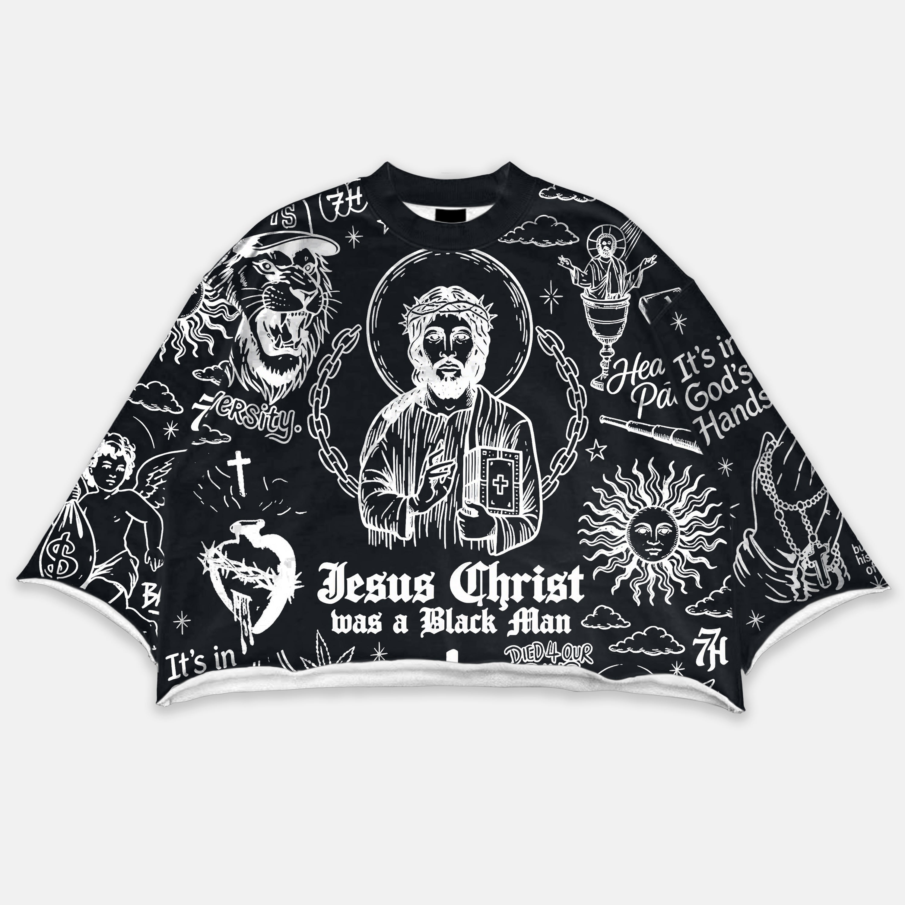 Hip Hop Jesus Graffiti Religion Graphic Boxy Crop Crimped Edge T-shirt