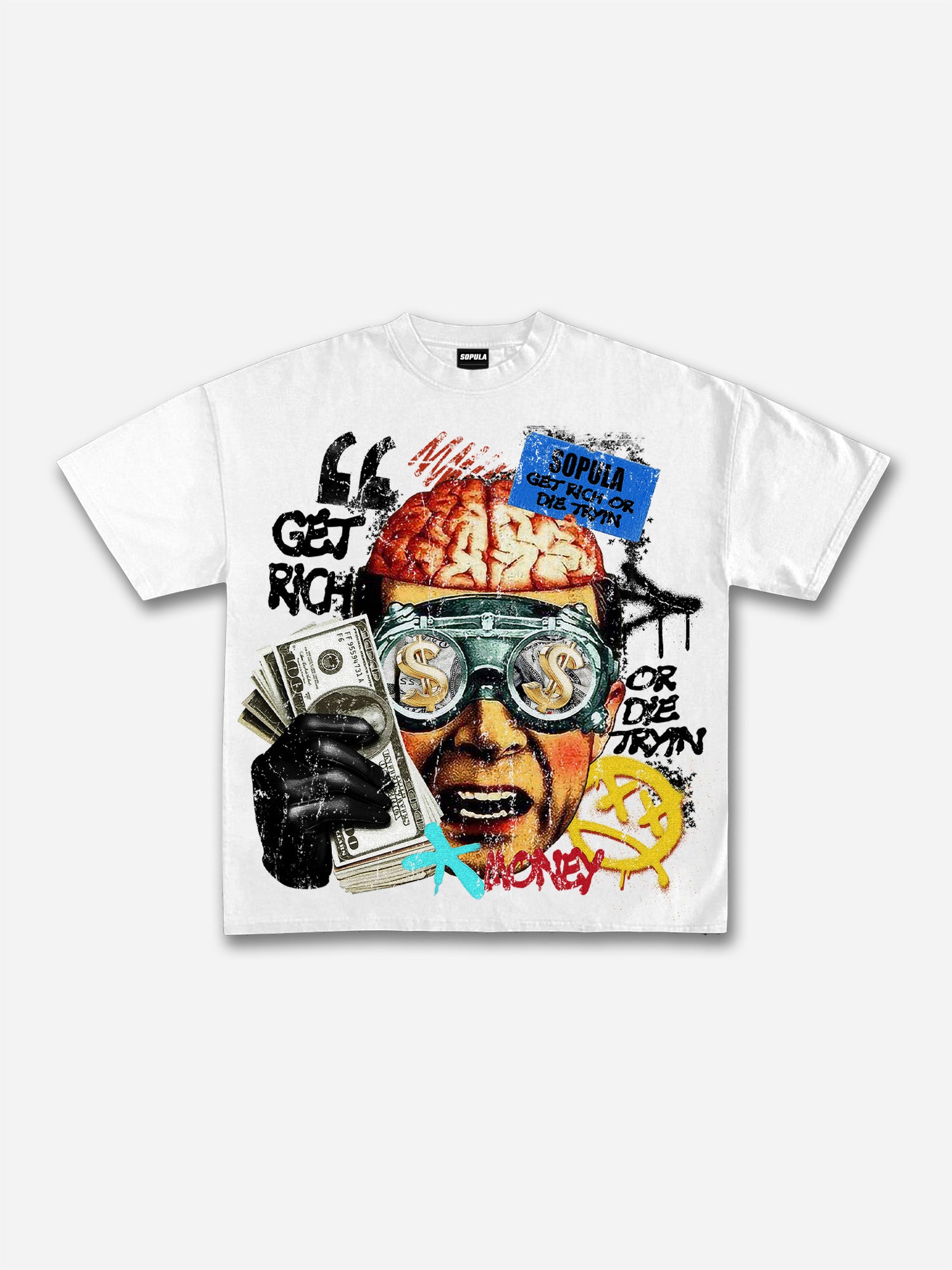 Vintage Get Rich Money Portrait Print Cotton T-shirt