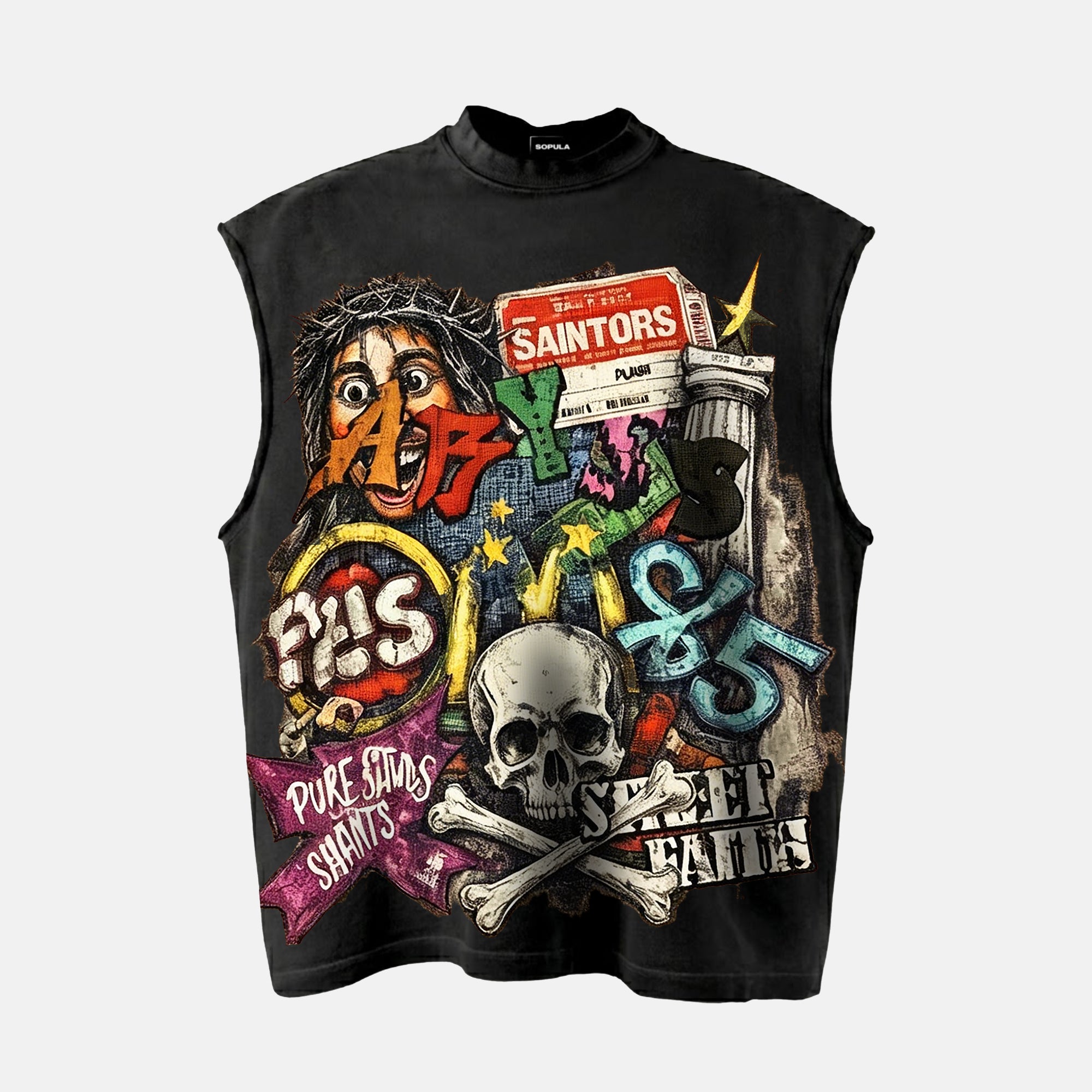 Skeleton Graffiti Graphic Street Style Tank Top