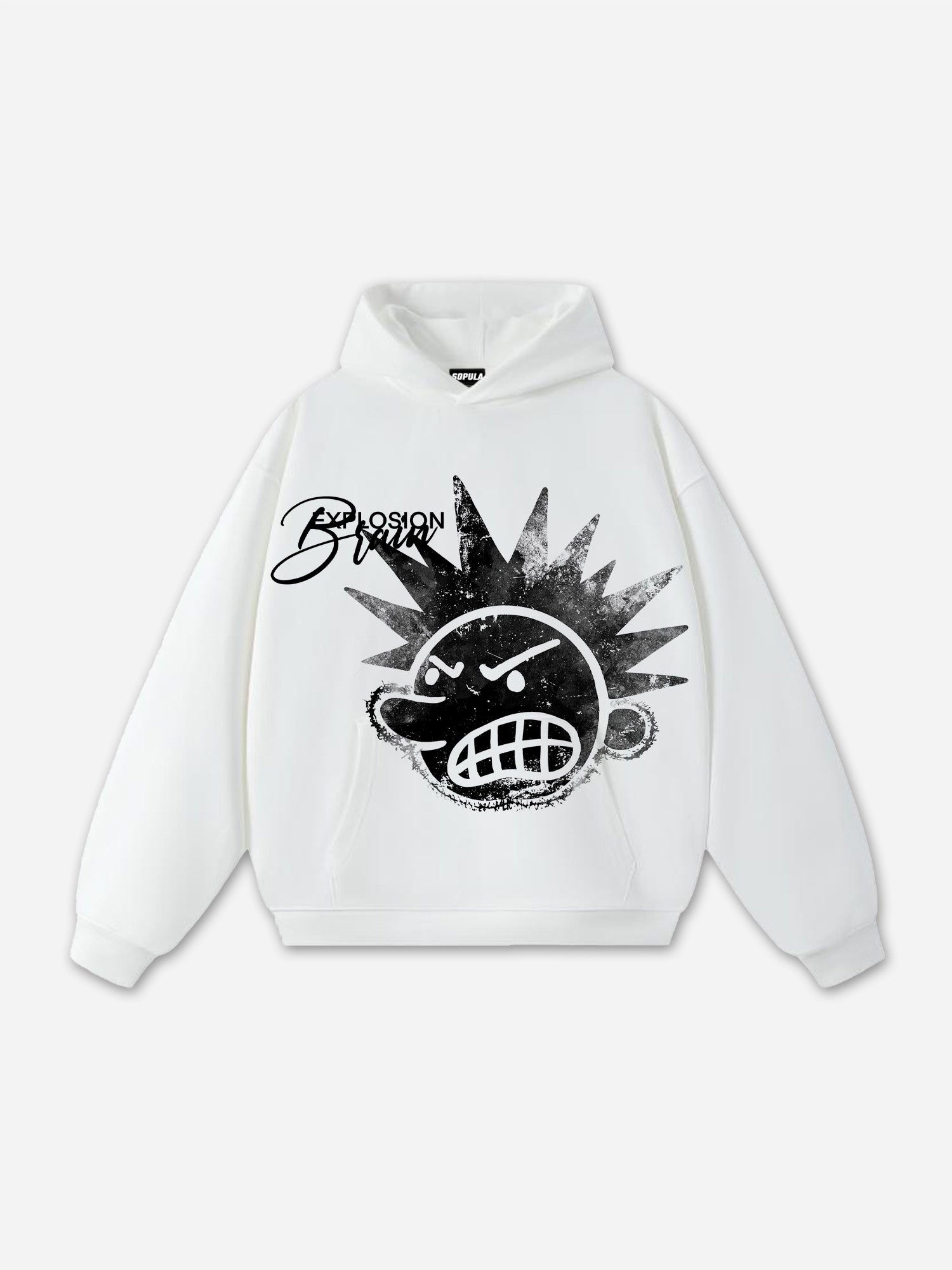 Casual The Brain Explodes Print Graphic Cotton Pocket Hoodie