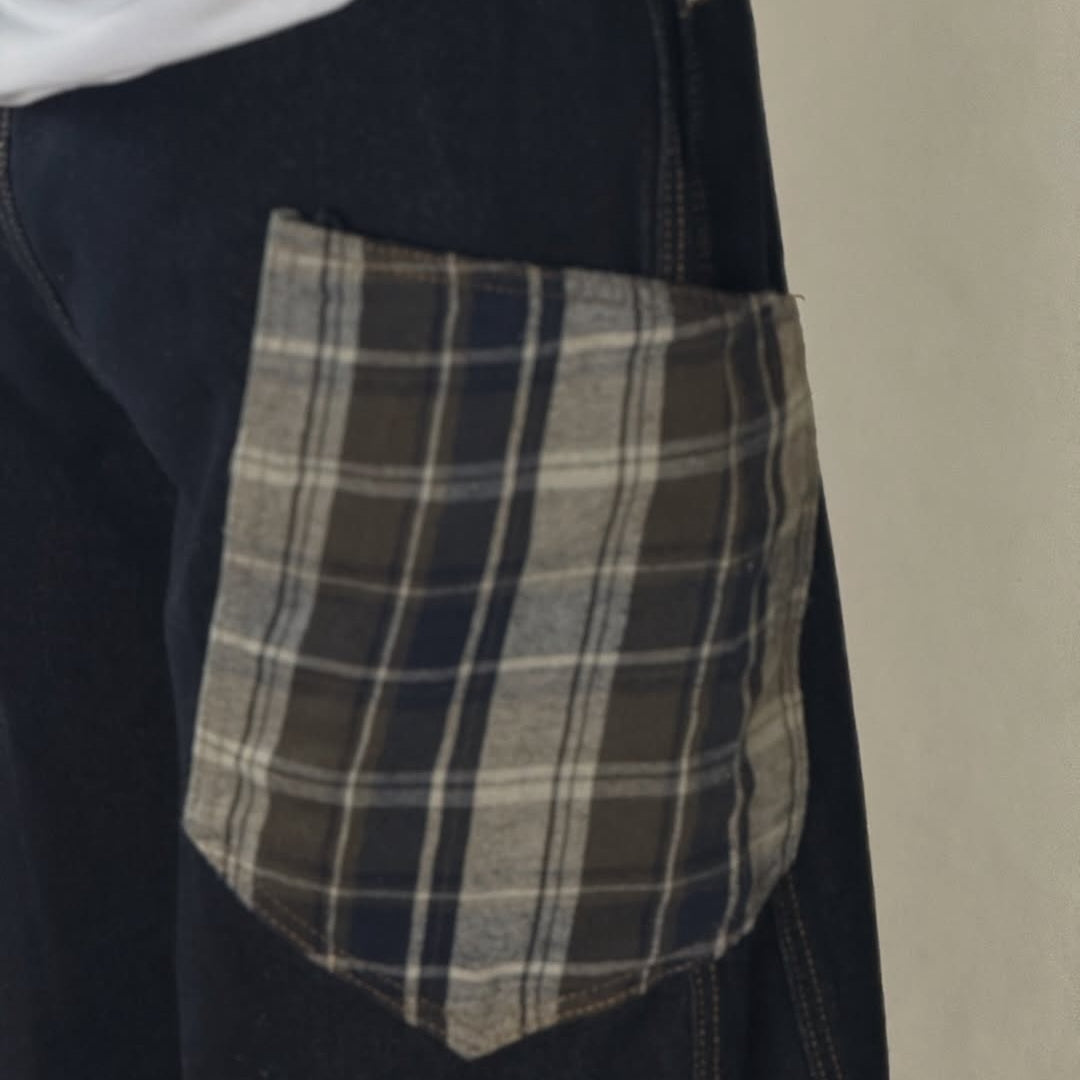 Streetwear Plaid Patchwork Loose Denim Shorts