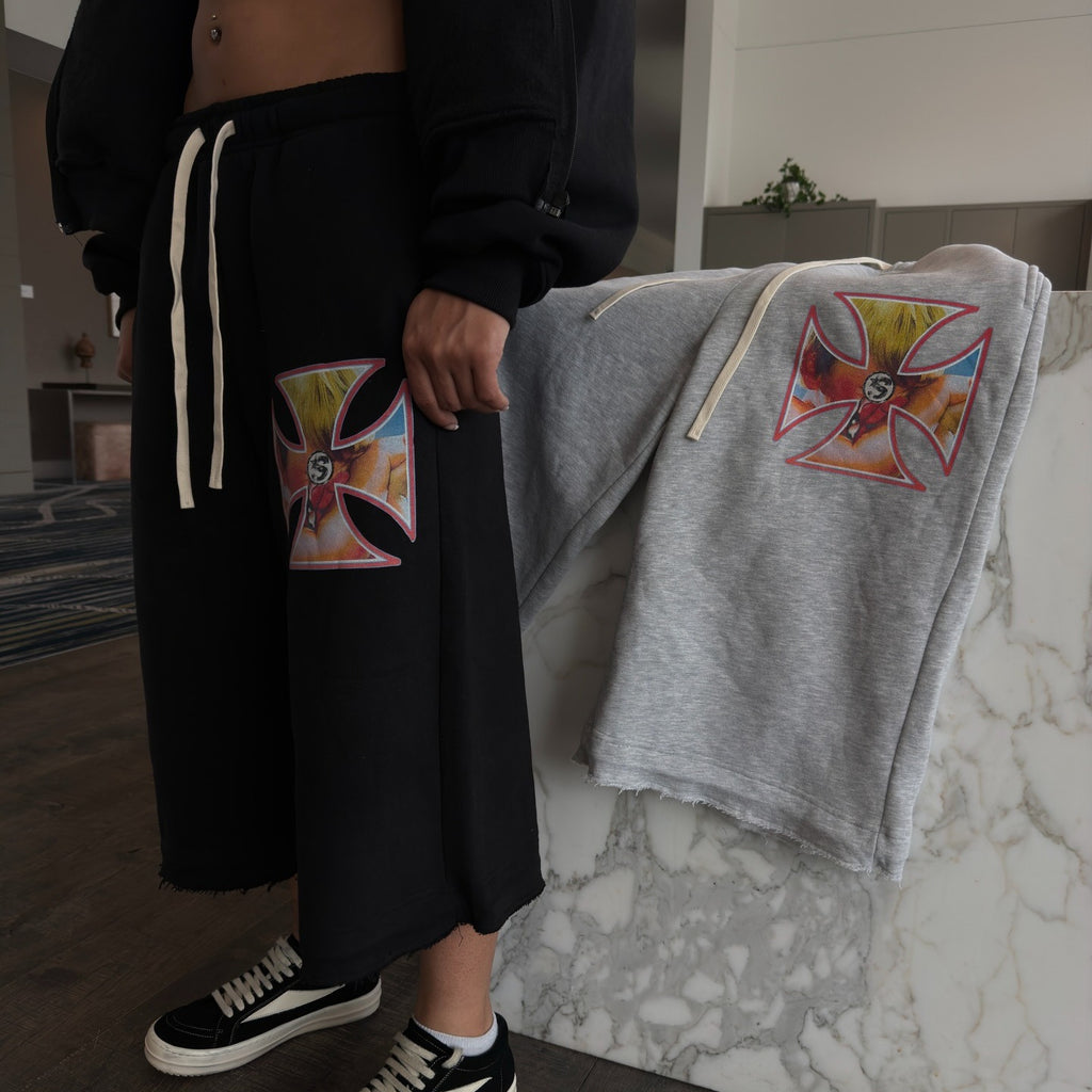 Retro Y2k Cross Drawstring Men's 3/4 Shorts