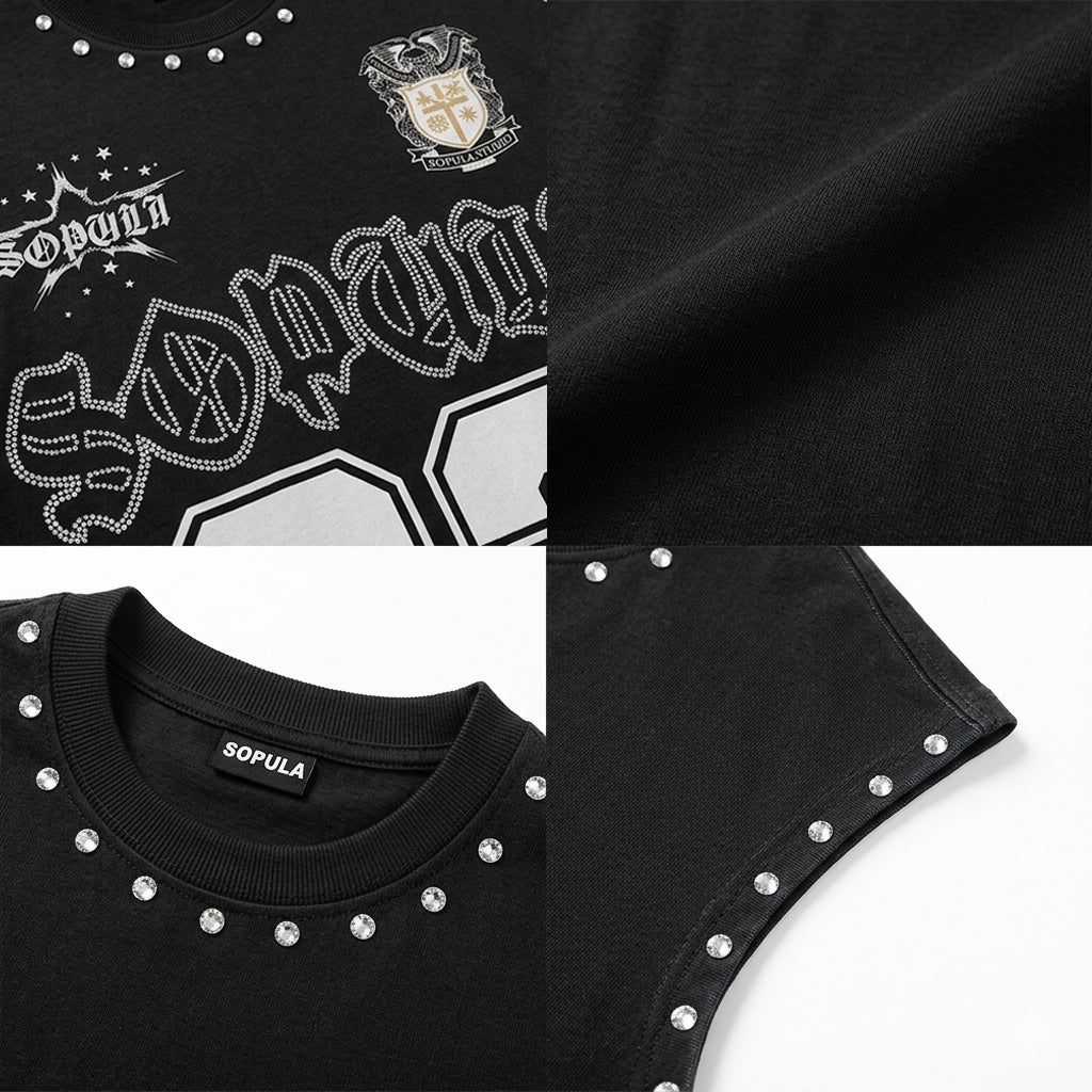 Y2k Retro Sopula Badge Graphic Rhinestone Tank Top