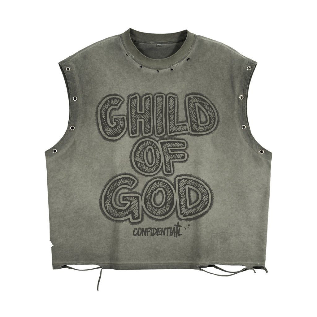 Jesus Child Of God Alphabet Graffiti Graphic Worn-out Boxy Tank Top