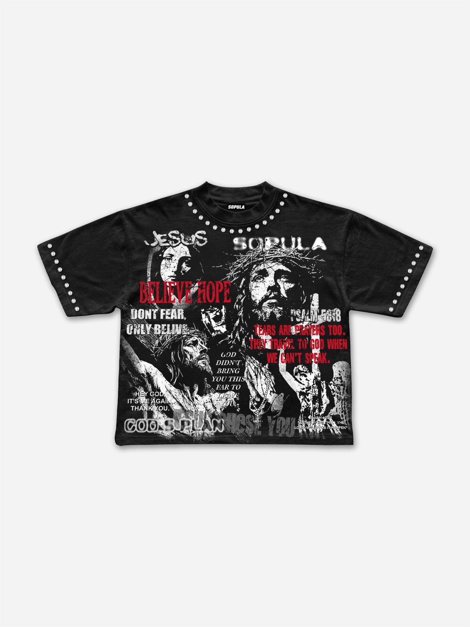 Jesus And The Bible Vintage Graphic Rhinestone Cropped T-shirt