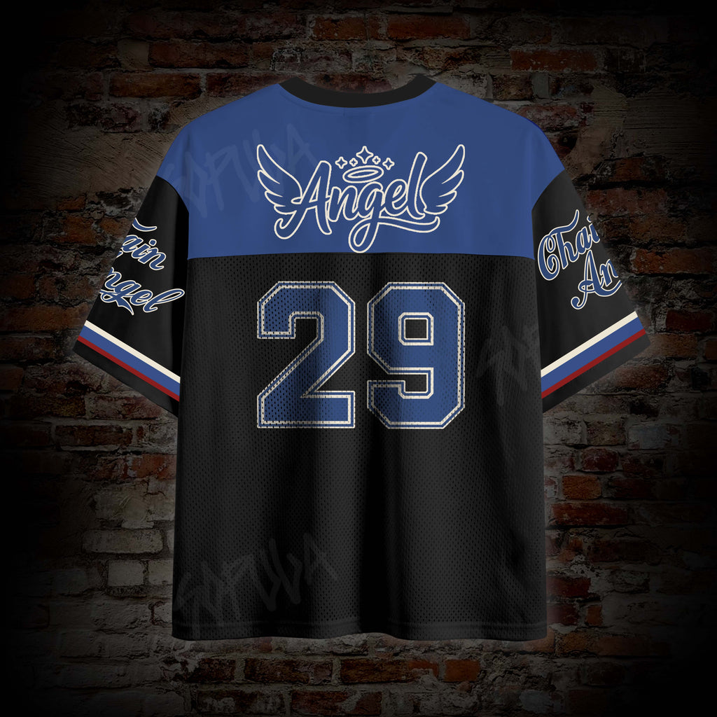 American Retro Chain Skull Angel Sports Jersey Graphic Mesh Jersey T-shirt