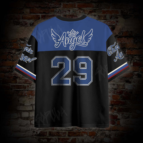 American Retro Chain Skull Angel Sports Jersey Graphic Mesh Jersey T-shirt