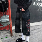 Retro Japanese Style Tiger Print Drawstring Loose Sweatpants