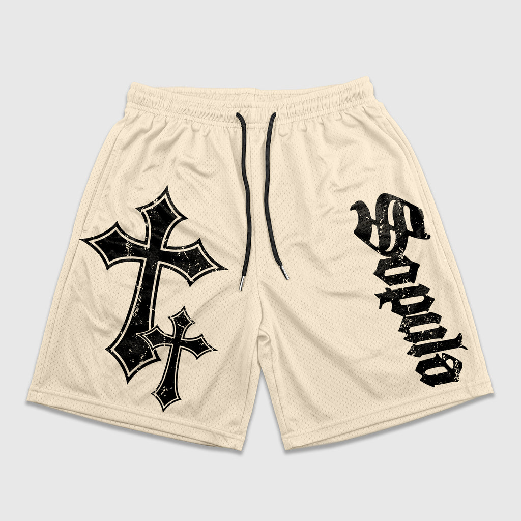 Sopula Cross Religion Graphic Mesh Athletic Shorts