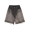 Retro Washed Gradient Ripped Loose Denim Shorts