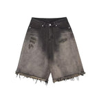 Retro Washed Gradient Ripped Loose Denim Shorts
