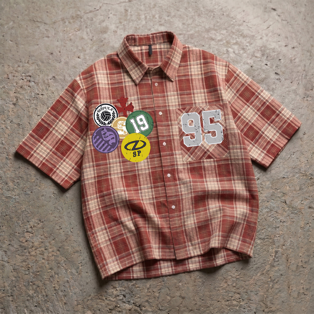 Basketball Badge 1995 Street Graphic Plaid Jacket Shirt