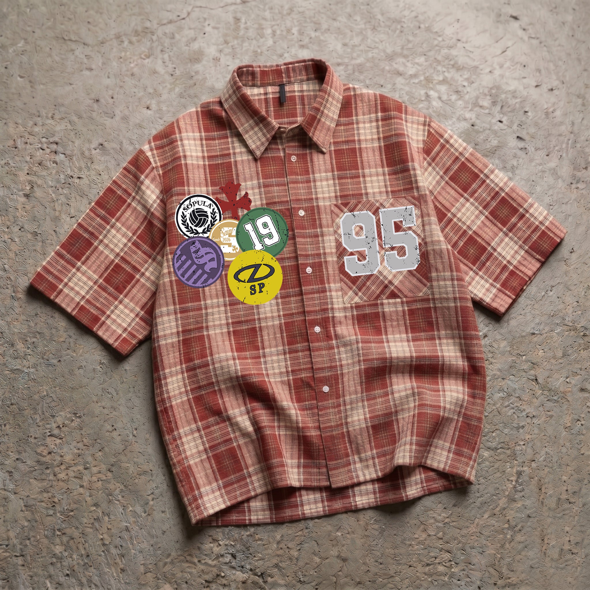Basketball Badge 1995 Street Graphic Plaid Jacket Shirt