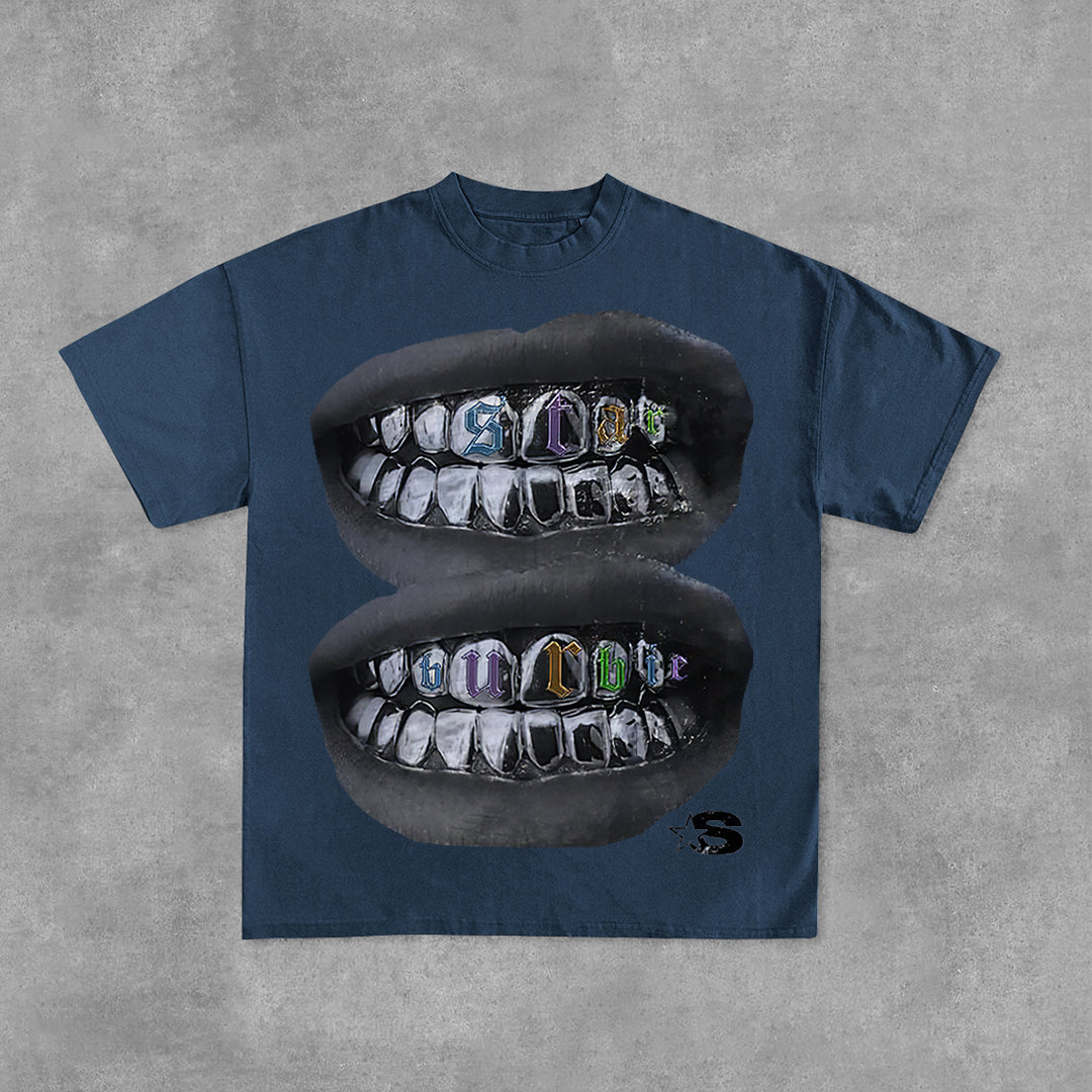 Personalized Loose Lip Print 100% Cotton Short Sleeve T-Shirt
