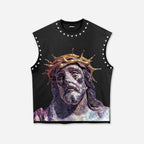 Rhinestone-embellished Tank Top With Diamond Jesus Print
