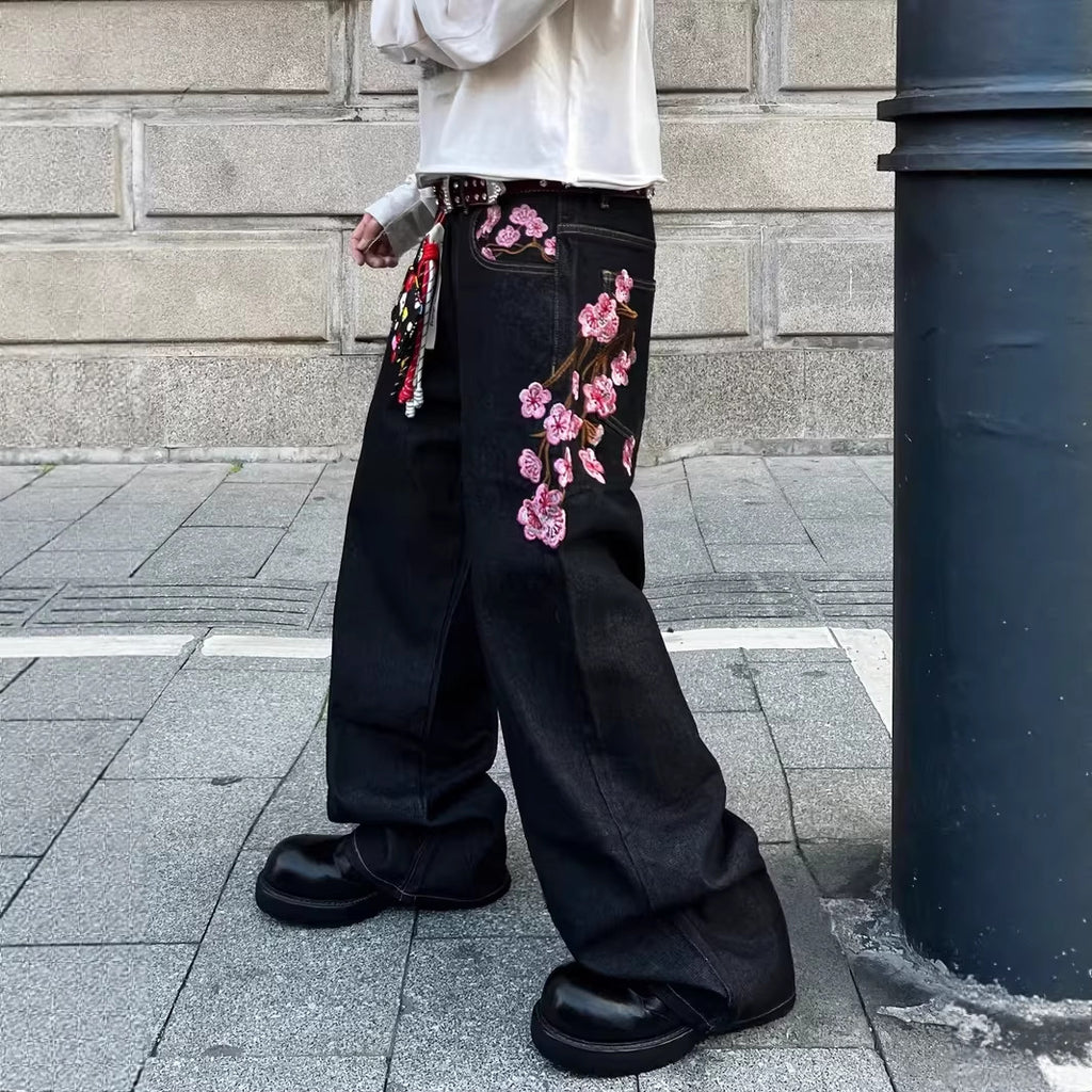 Men's Fashion Y2k Retro Floral Pattern Baggy Jeans