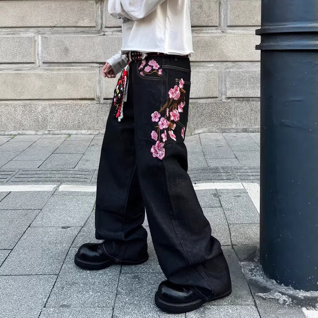 Men's Fashion Y2k Retro Floral Pattern Baggy Jeans