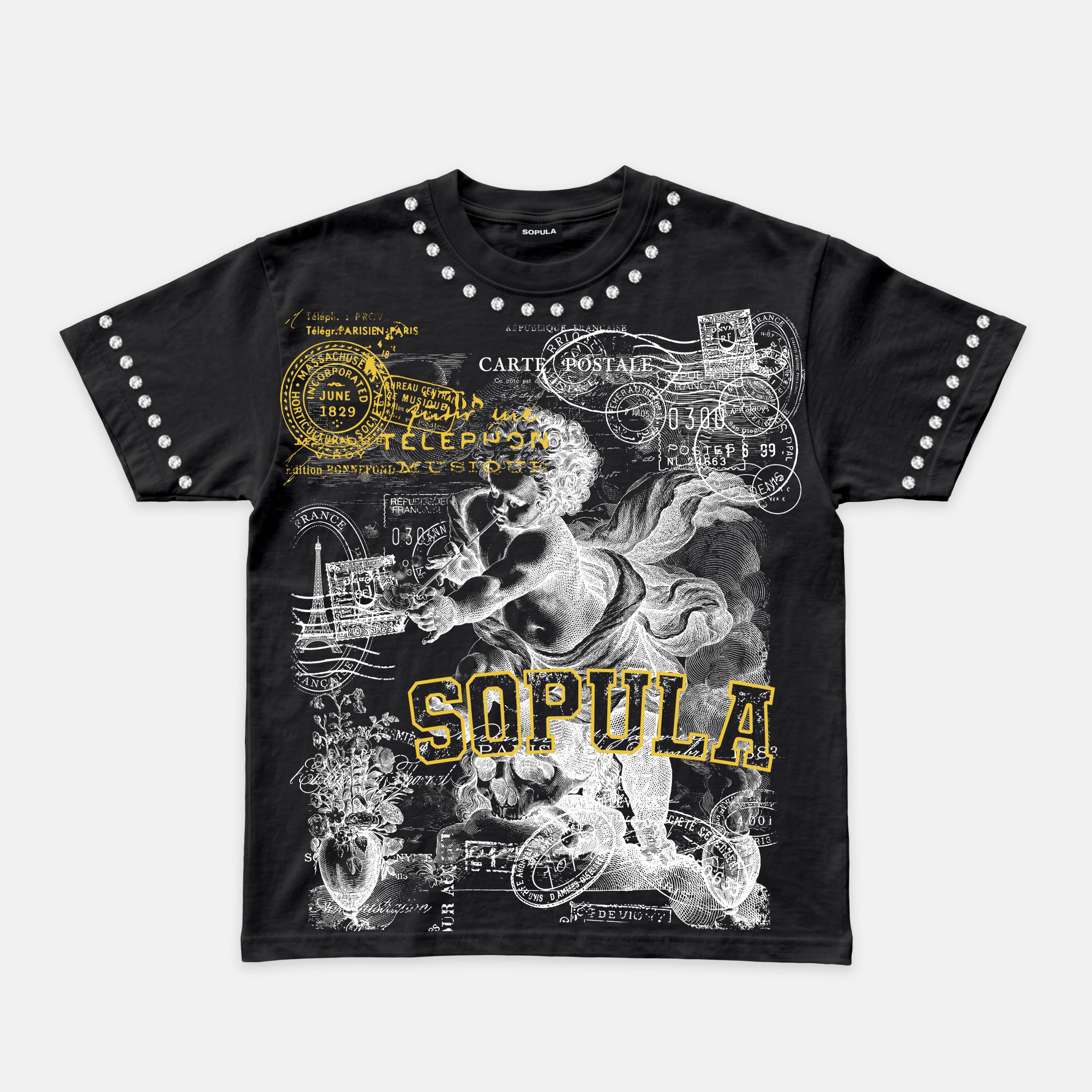 Sopula Angel Stamp Collage Art Graphic T-shirt