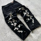 Men's Y2k Fashion Floral Embroidered Baggy Jeans