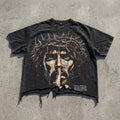 Retro Religion Jesus Thorns Christian Faith Graphic Crop Ripped T-shirt