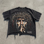 Retro Religion Jesus Thorns Christian Faith Graphic Crop Ripped T-shirt