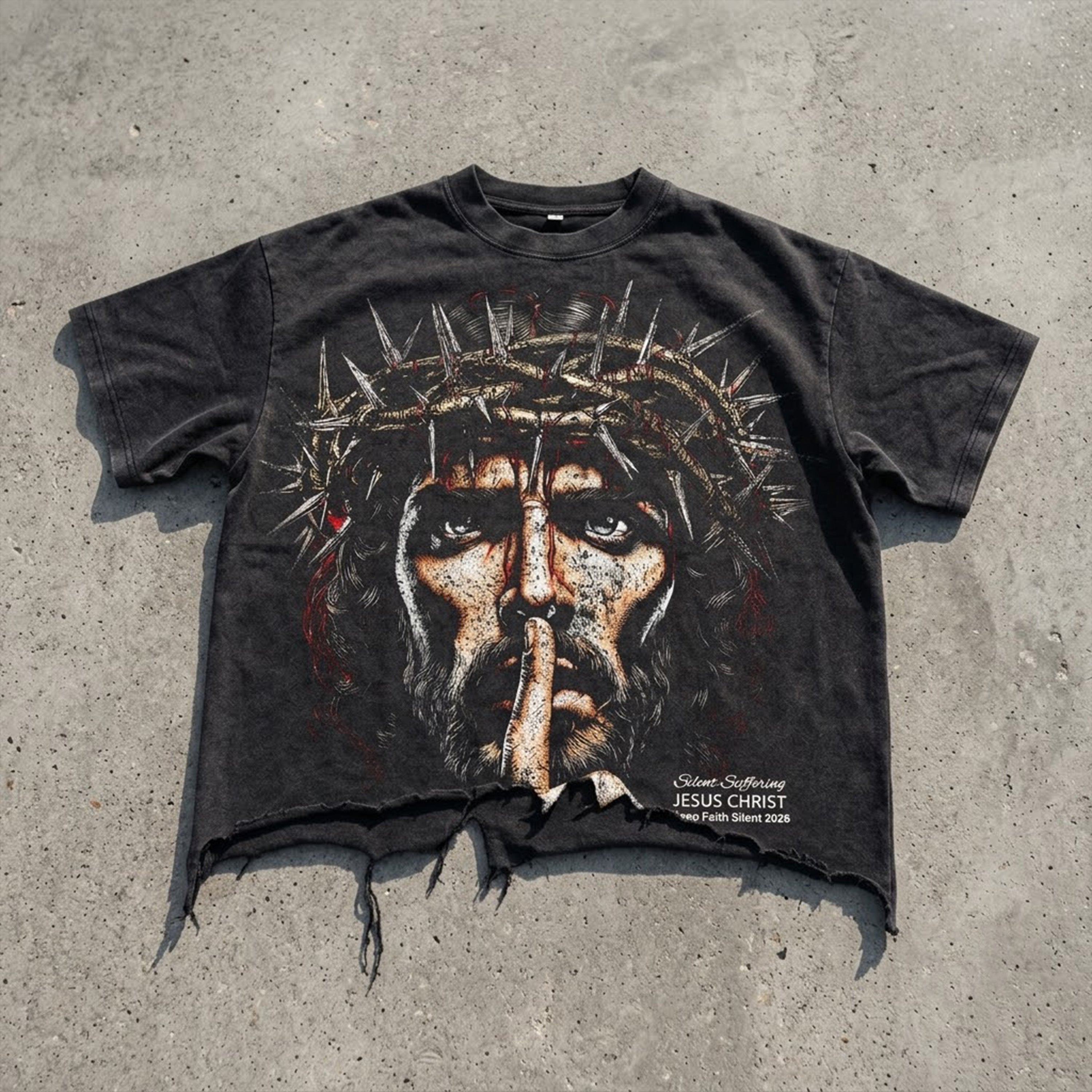Retro Religion Jesus Thorns Christian Faith Graphic Crop Ripped T-shirt