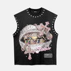Sparkling Rhinestone Diamond Lip Graphic Tank Top