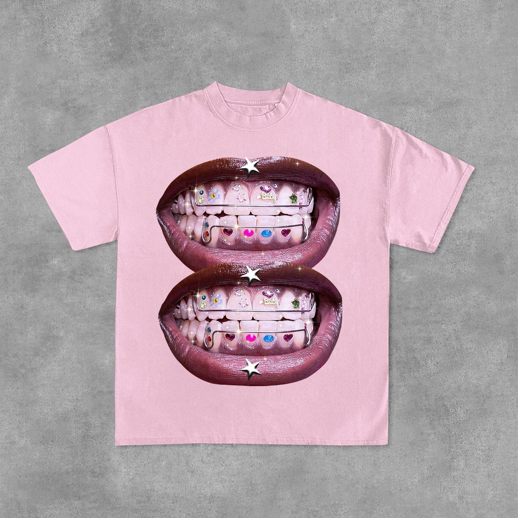 Personalized Lip Graphic Print Street Cotton T-Shirt