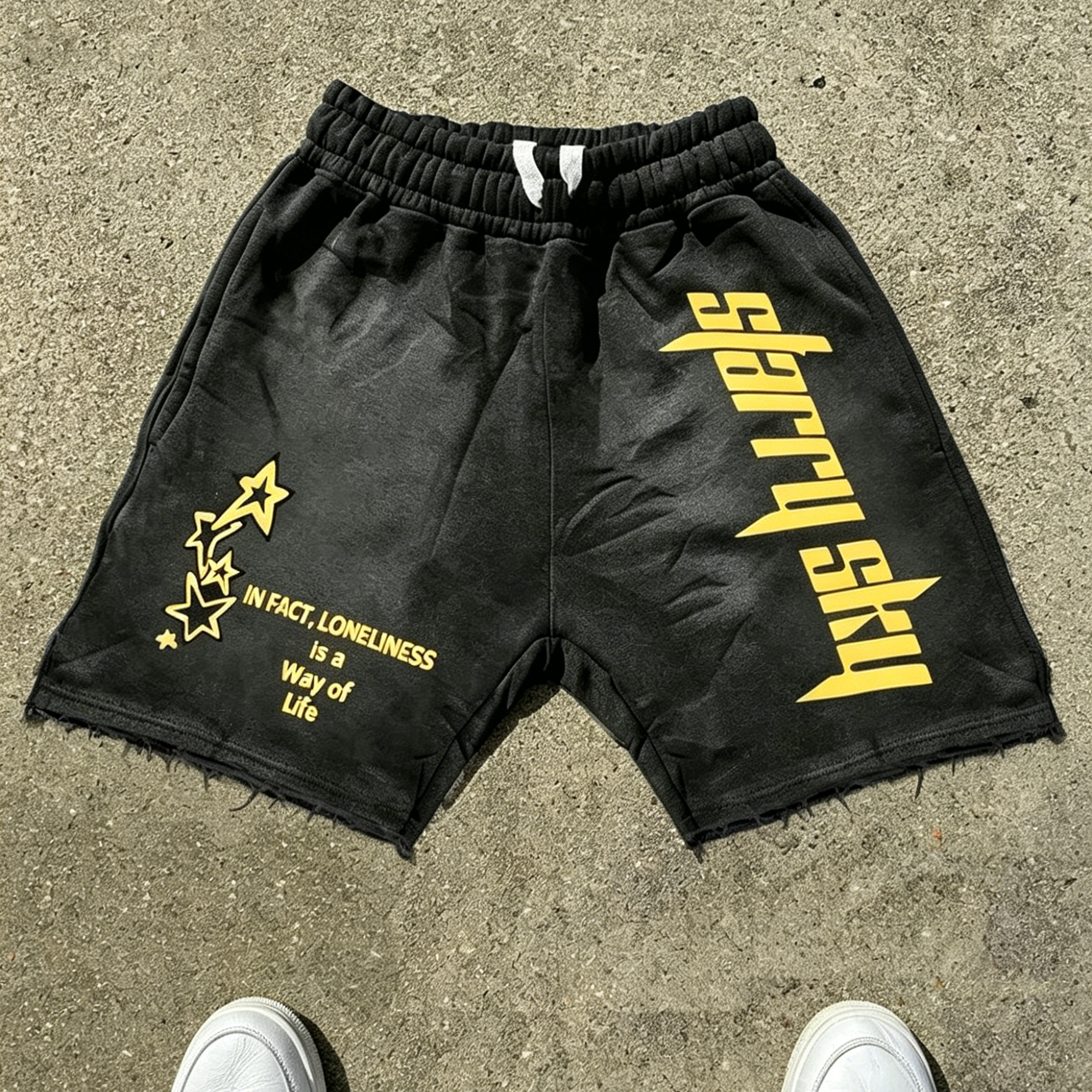Men's Letter Star Print Drawstring Loose Casual Basketball Shorts