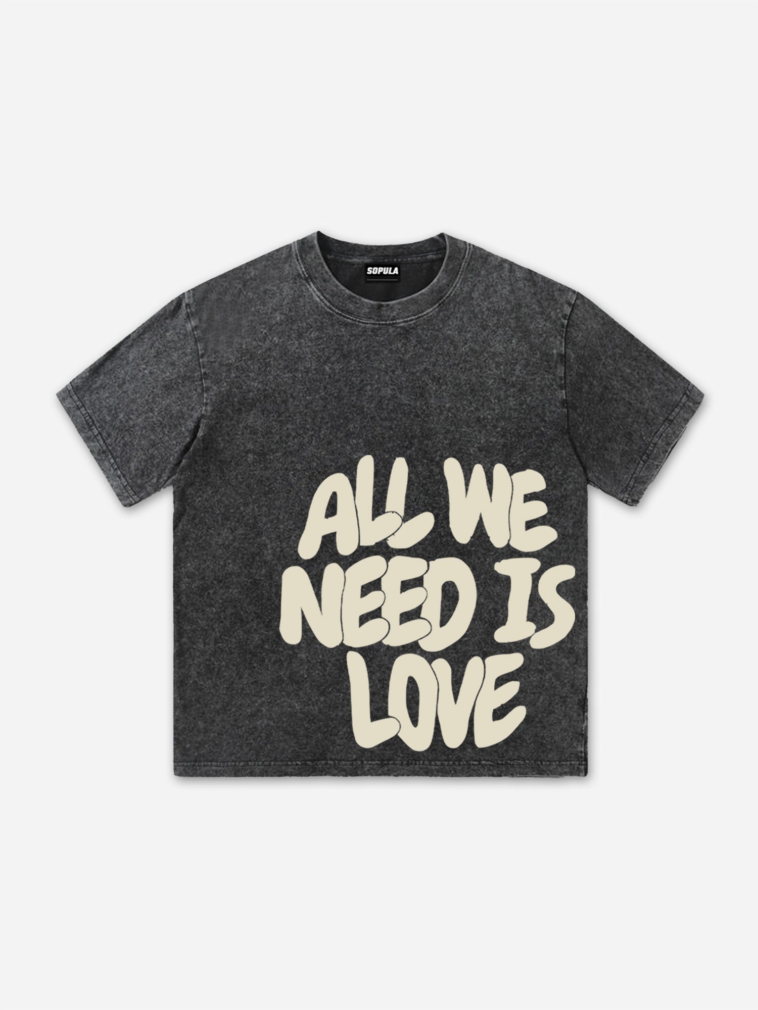 All We Need Is Love Print Graphic Acid Washed T-shirt