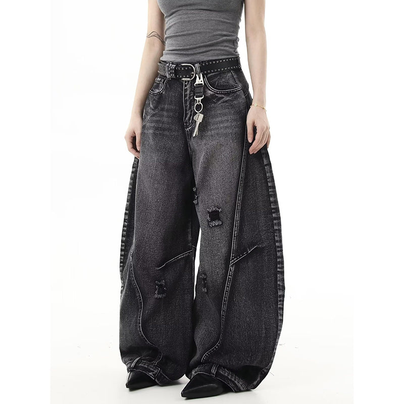 Retro Gradient Embroidered Patchwork Baggy Jeans