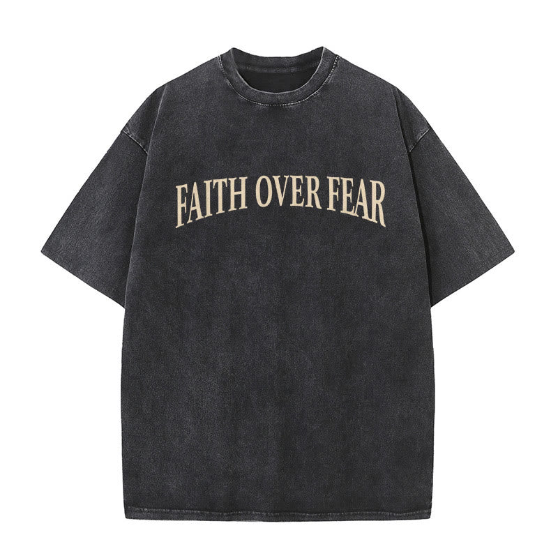 Faith Overcomes Fear Cross Graphic Acid Washed T-shirt