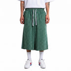 Textured Fabric Plaid Drawstring Casual Capri Pants