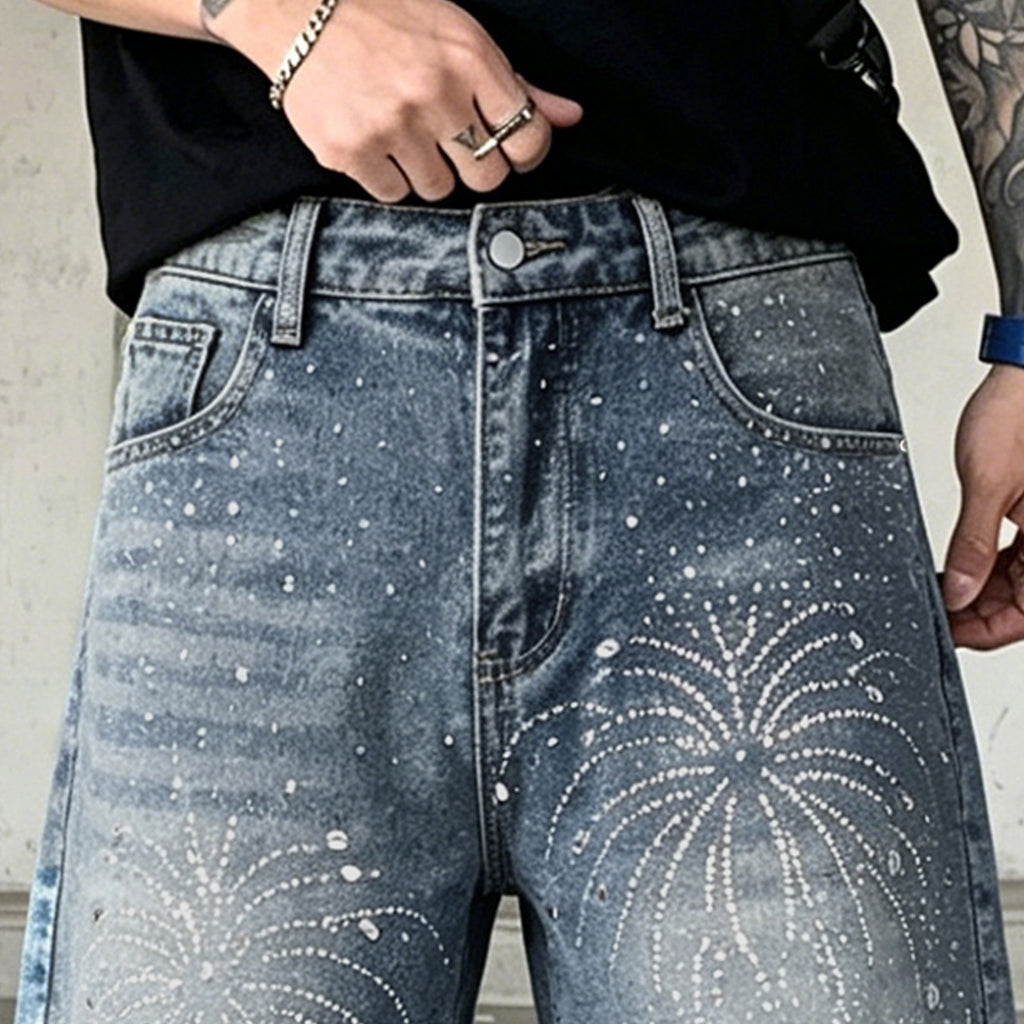 Y2k Trendy Rhinestone Loose Denim Shorts