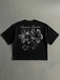 Handwritten Fonts Street Style Floral Graphic Cotton T-shirt