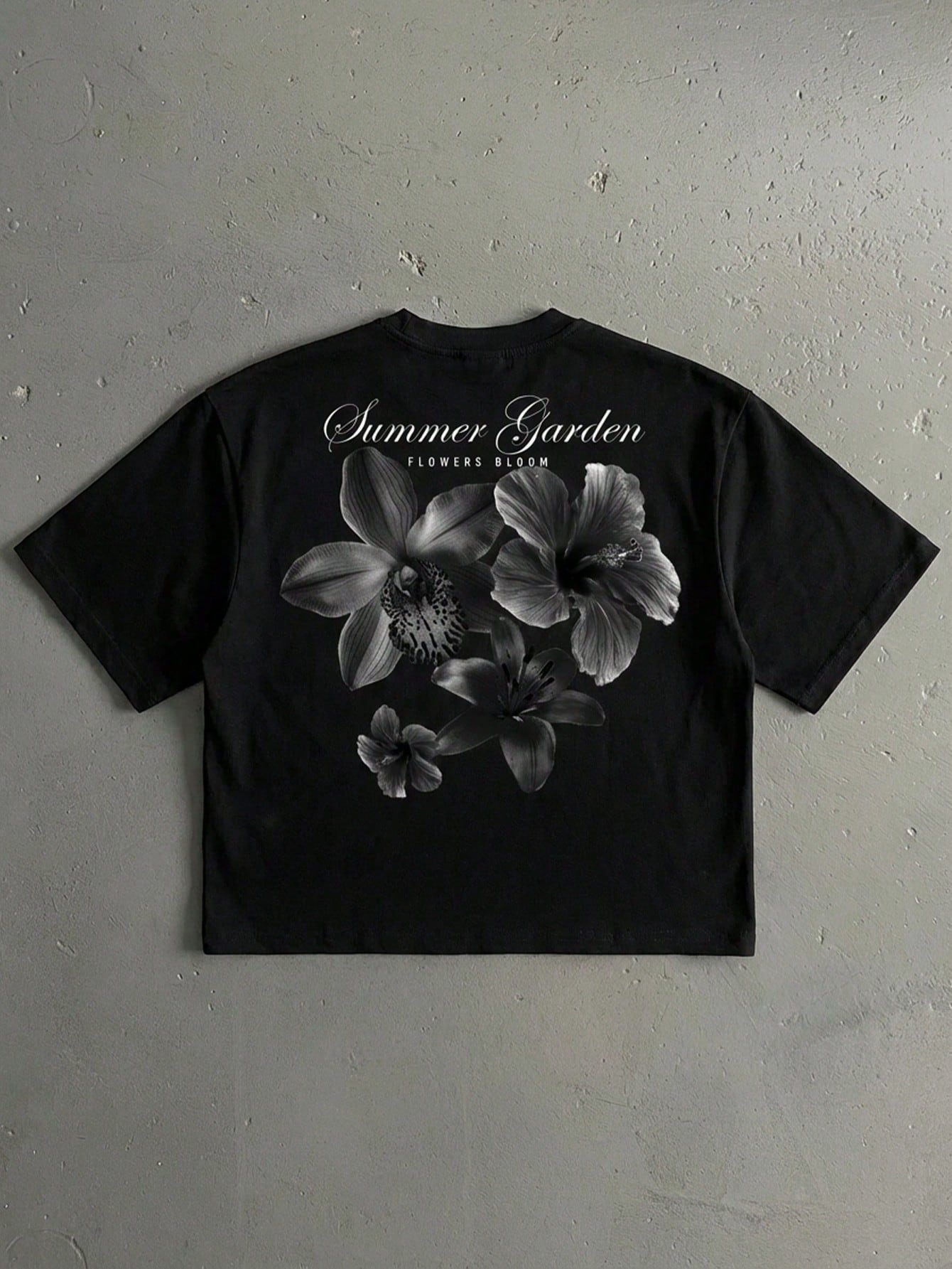 Handwritten Fonts Street Style Floral Graphic Cotton T-shirt