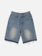 Hiphop Cross Hot Diamond Denim Shorts