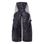Washed Fringed Patchwork Ripped Lantern Jeans