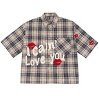 Summer Men's Creative Plaid Lip Print Pattern Shirt