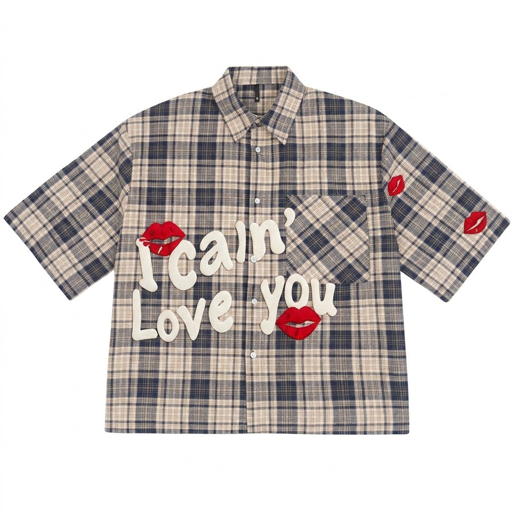 Summer Men's Creative Plaid Lip Print Pattern Shirt