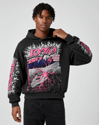 Flame Font Network Connection Vintage Graphic Washed Hoodie