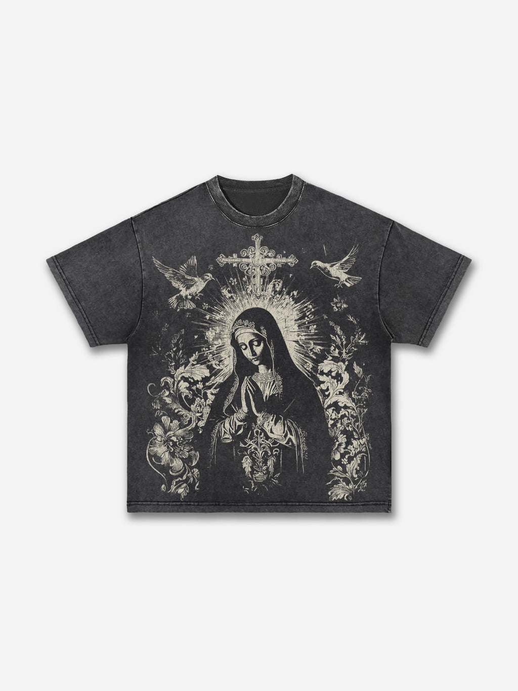 Virgin Mary Praying Vintage Graphic Acid Washed T-shirt