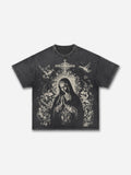 Virgin Mary Praying Vintage Graphic Acid Washed T-shirt