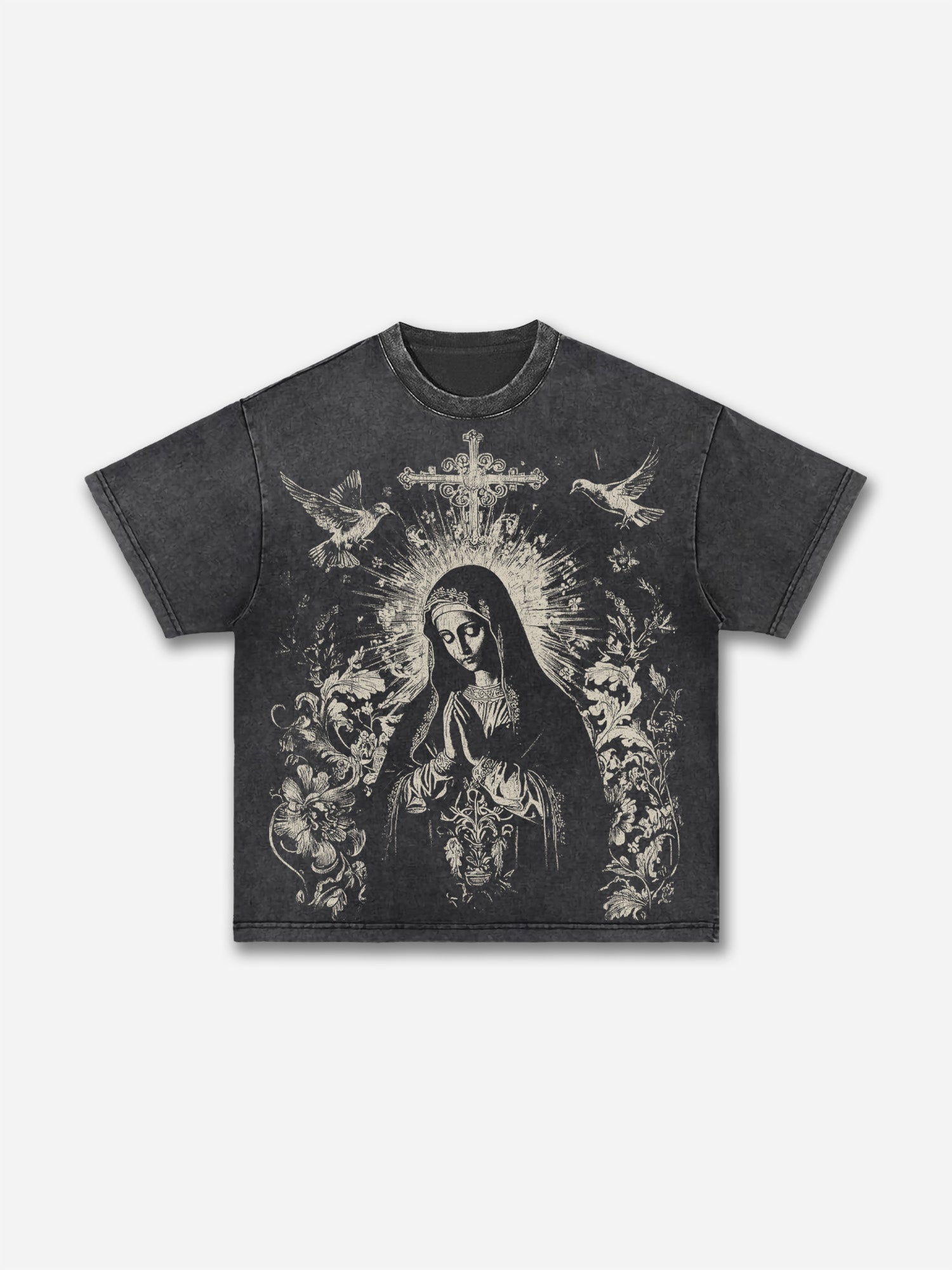 Virgin Mary Praying Vintage Graphic Acid Washed T-shirt