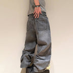 Retro Letter High Street Scimitar Stitching Wide Jeans