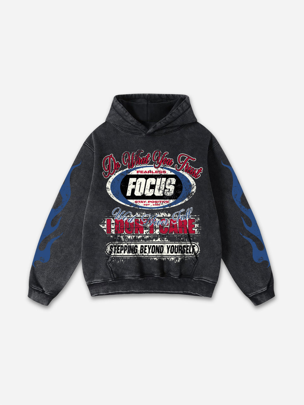 No. 28 Racing Elements Vintage Prints Graphic Acid Wash Hoodie