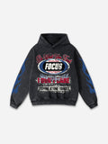 No. 28 Racing Elements Vintage Prints Graphic Acid Wash Hoodie