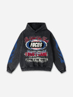 No. 28 Racing Elements Vintage Prints Graphic Acid Wash Hoodie